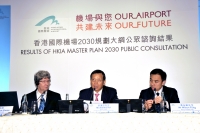 (From left to right) Professor John Bacon-Shone, Director of the SSRC of HKU, Stanley Hui Hon-chung, Chief Executive Officer, AAHK, and Wilson Fung Wing-yip, Executive Director, Corporate Development, AAHK, announce the findings of the HKU report and AAHK’s recommendations to the Government.