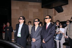(From left to right) Mr Chan, Mr Ng and Mr Hui enjoy 3D movie at the Hong Kong Pavilion.