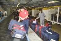 Affected by the inclement weather, a large number of flights are either 
delayed or cancelled. To handle the large volume of affected baggage, specific areas have been allocated for the temporary holding of the baggage to enable 
manual sorting by the ramp handlers for subsequent loading onto respective flights. 